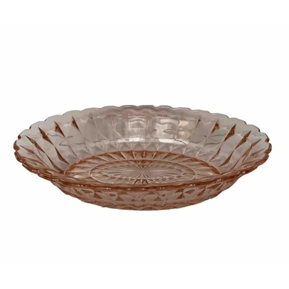 Vintage Jeanette Serving Bowl 9" Pink Diamond Point Scalloped Depression Glass